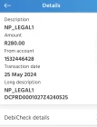 Photo #1. Complaint-review: N p Legal - This company debited R280 on my account without my permission.